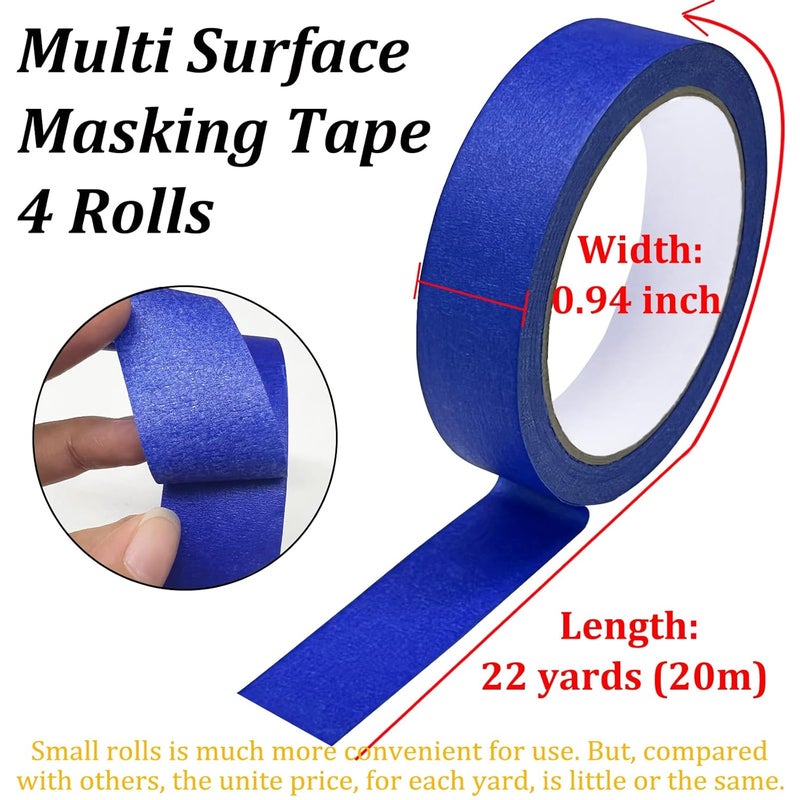 SmaringWing Blue Painters Tape, Masking Tapes, Premium Painter's Tape (88yd=4Rolls*0.94in*22yd), Adhesive Paint Tape for Wall Painting, DIY Artist Craft Arts, Decoration, Drafting, No Residue,Easy Removal - Image 3